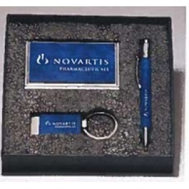 Custom Printed Airflyte Blue Marble-ized Leather Gift Set