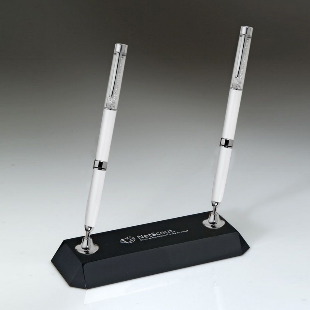 Black Crystal w/2 White Pen Set Logo Branded