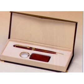 Custom Printed Rosewood Finish Pen & Key Ring Set