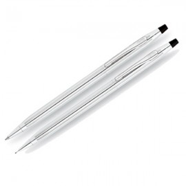 Cross Chrome Silver Pen and Pencil Set Logo Branded  Cross Chrome Silver Pen and Pencil Set Logo Branded