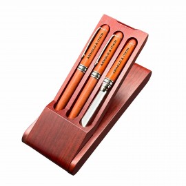 Custom Printed Premade Wooden Pen Set - Terrific Timber-1C Ballpoint Pen, Lead Pencil & Letter Opener  Custom Printed Premade Wooden Pen Set - Terrific Timber-1C Ballpoint Pen, Lead Pencil & Letter Opener