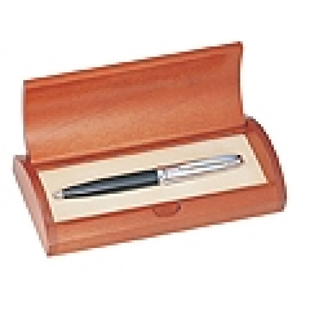Custom Imprinted Executive Ballpoint Pen Set in Curved Wooden Box Custom Imprinted Executive Ballpoint Pen Set in Curved Wooden Box