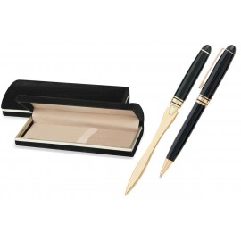 MB Series Pen and Letter Opener Gift Set in black velvet gift box - black pen set Logo Branded  MB Series Pen and Letter Opener Gift Set in black velvet gift box - black pen set Logo Branded