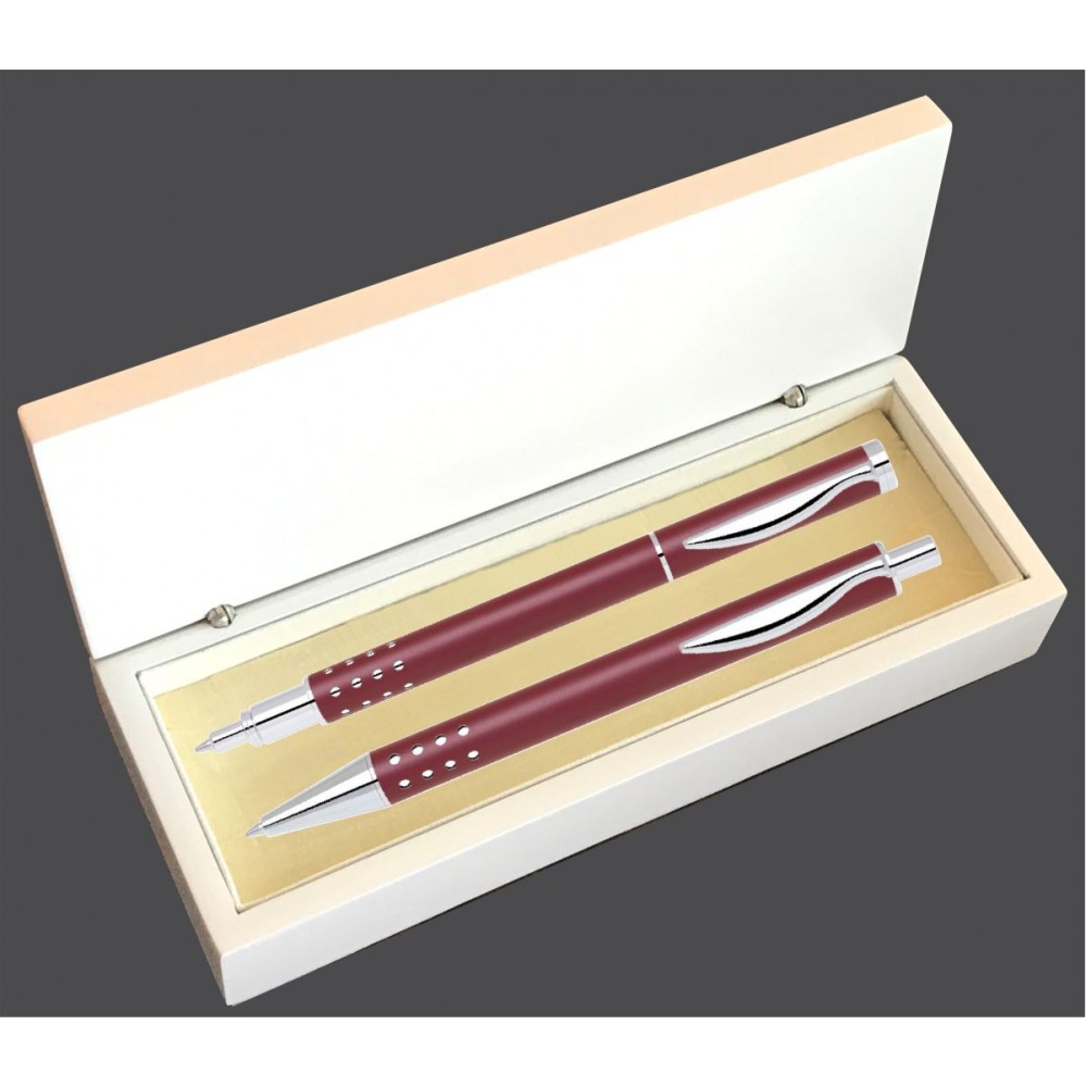 Dot Grip Pen Set Series- Red Pen and Roller Pen Set, Crescent Moon Shape Clip, white gift box Custom Printed