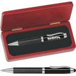 FIBERTEC Series Stylus Pen, black carbon fiber barrel stylus pen with rosewood color gift box Logo Branded