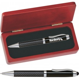 FIBERTEC Series Stylus Pen, black carbon fiber barrel stylus pen with rosewood color gift box with Logo  FIBERTEC Series Stylus Pen, black carbon fiber barrel stylus pen with rosewood color gift box with Logo