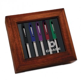 7-1/4"x6-1/2"x2" Deluxe 5-LED Pen Wooden Gift Box Custom Printed