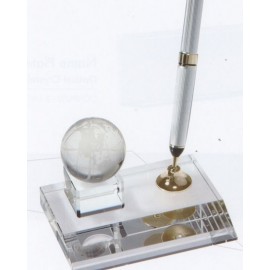 Optical Crystal Globe Set w/Silver Pen Custom Imprinted  Optical Crystal Globe Set w/Silver Pen Custom Imprinted