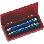 Custom Imprinted JJ Series Blue Stylus Pen and Pencil Set in Rosewood Presentation Gift Box