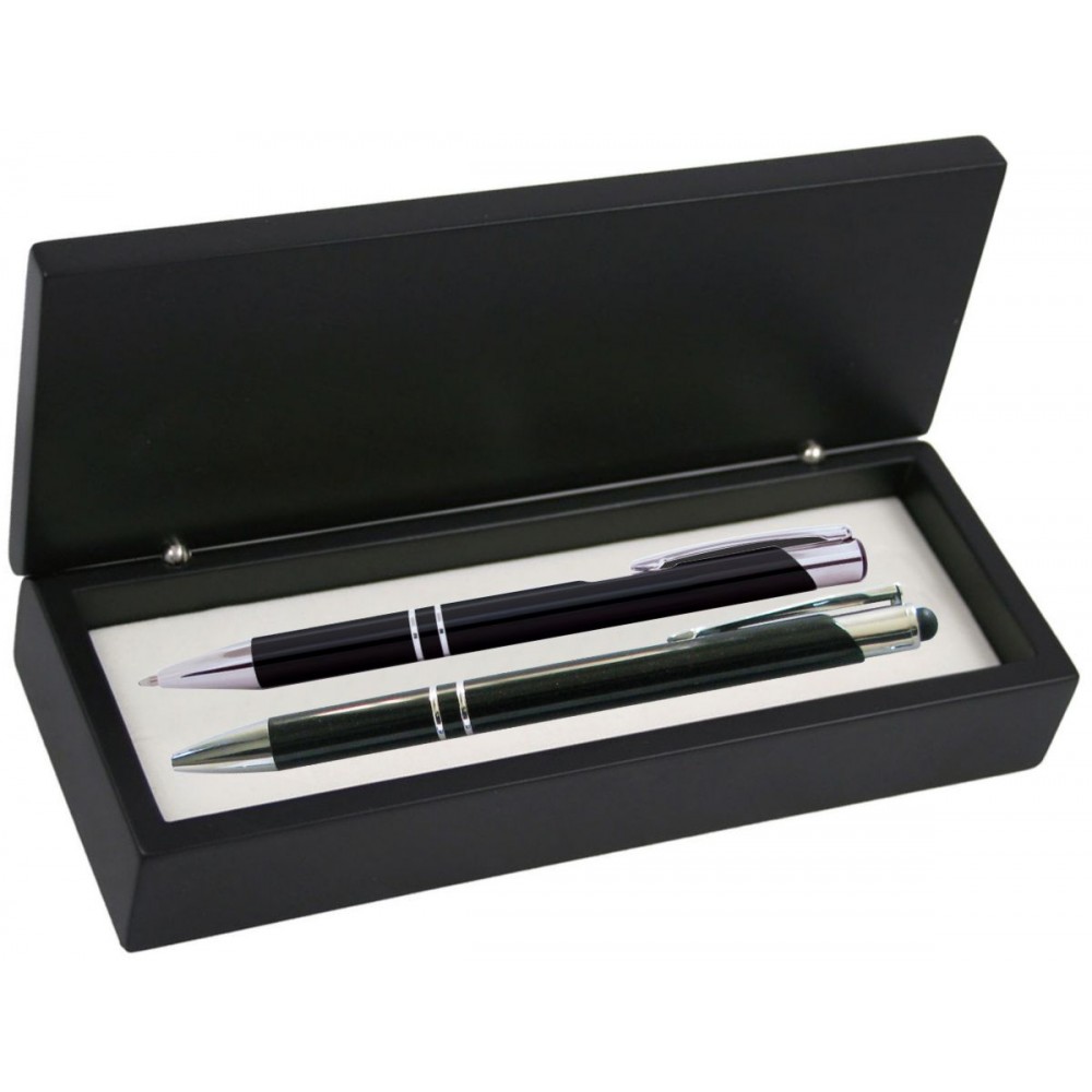 JJ Series Black Stylus Pen and Pencil Set in Black wood Presentation Gift Box Custom Printed JJ Series Black Stylus Pen and Pencil Set in Black wood Presentation Gift Box Custom Printed