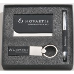 Logo Branded Black Leather Gift Set
