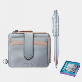 SHEAFFER Executive Gift Set 9376 Blue and Pink Pearlised Gradient Ballpoint Pen w/ Leather Wallet Custom Imprinted