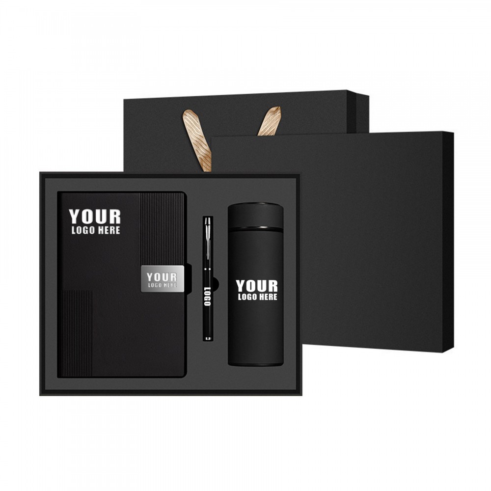 Custom Imprinted A5 Notebook Gift Set PU Cover(Metal pen and thermos)