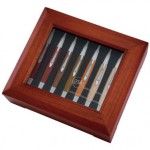 7-1/4"x6-1/2"x2" Deluxe 7 Pen Wooden Gift Box Set Logo Branded