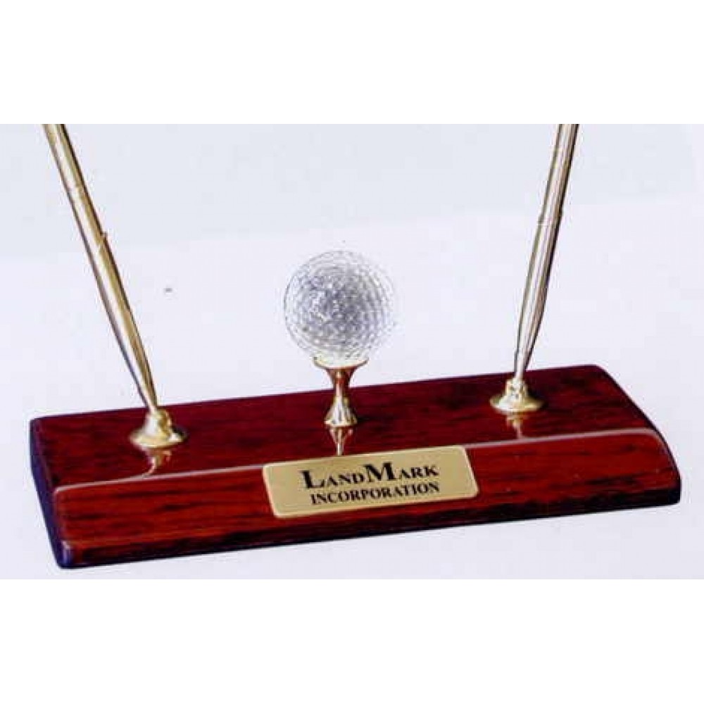 Piano Finish Golf Desk Set w/Gold Pen & Crystal Golf Ball Custom Imprinted