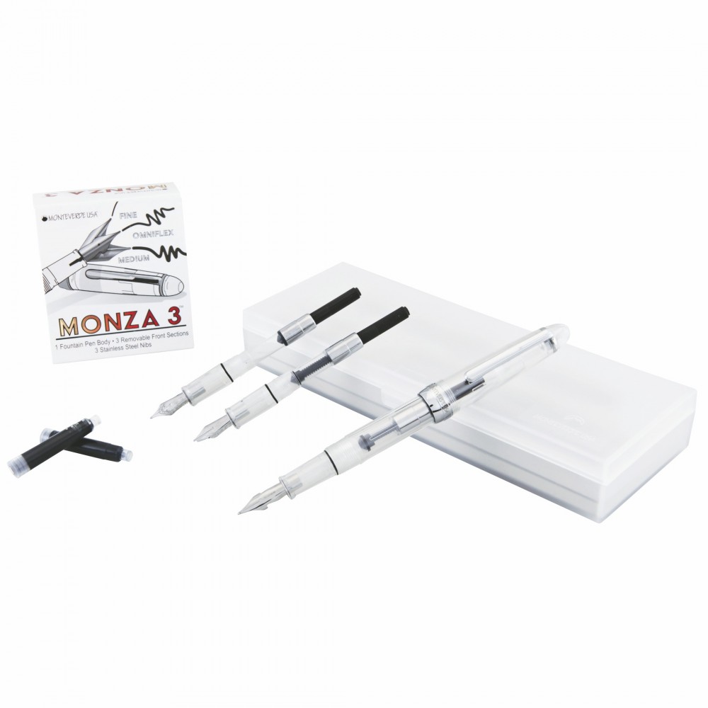 Monteverde USA Monza 3 Fountain Pen Set (Crystal Clear) Custom Printed Monteverde USA Monza 3 Fountain Pen Set (Crystal Clear) Custom Printed