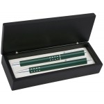 Custom Imprinted Dot Grip Pen Set Series- Green Pen and Roller Pen Set, Crescent Moon Shape Clip, black wood gift box