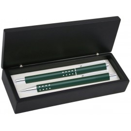 Dot Grip Pen Set Series- Green Pen and Roller Pen Set, Crescent Moon Shape Clip, black wood gift box with Logo