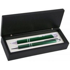 Custom Imprinted JJ Series Green Stylus Pen and Pencil Set in Black wood Presentation Gift Box