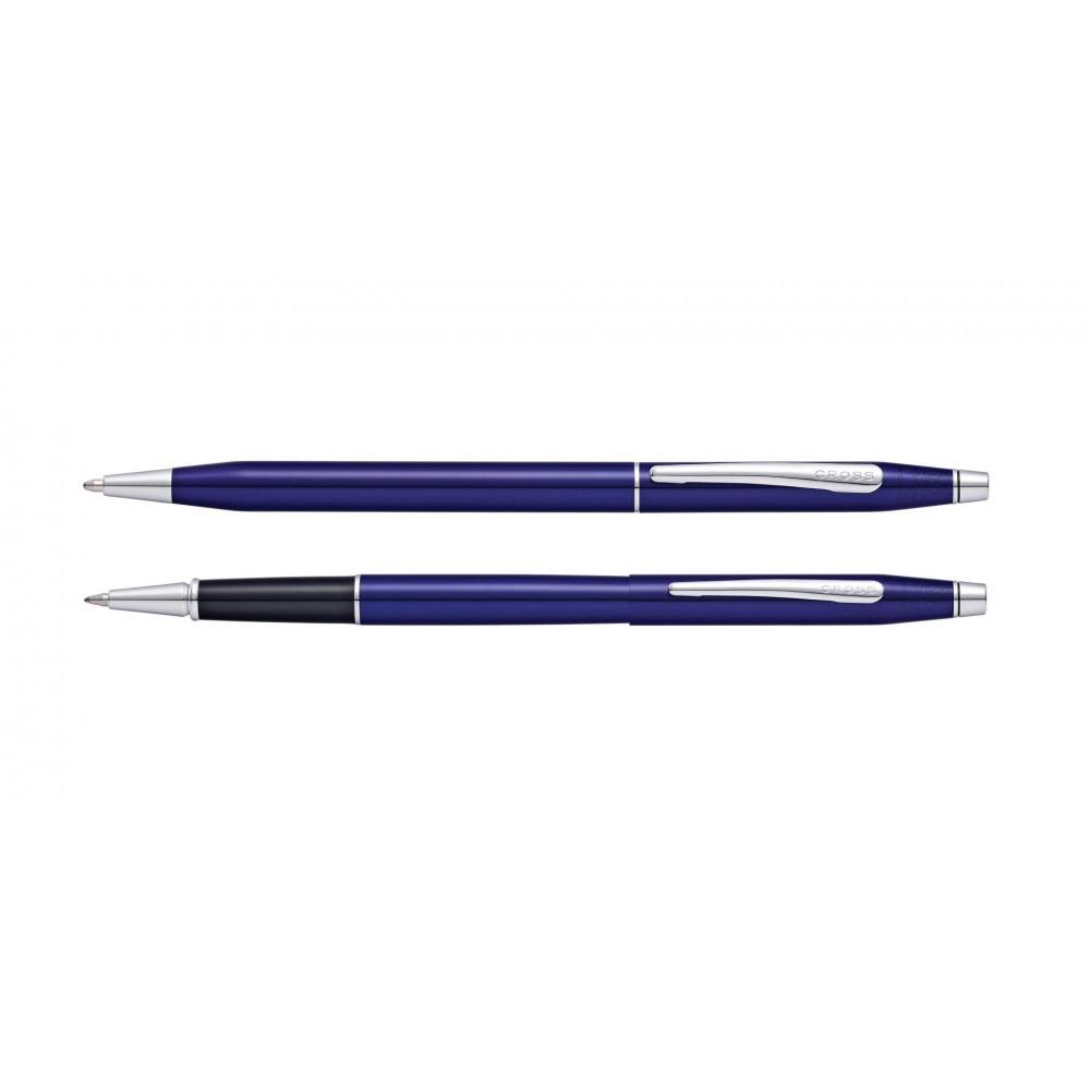 Cross Classic Century Translucent Blue Lacquer Ballpen/Pencil Set Logo Branded