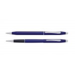 Cross Classic Century Translucent Blue Lacquer Ballpen/Pencil Set Logo Branded