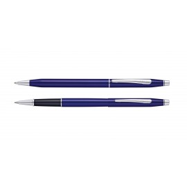 Cross Classic Century Translucent Blue Lacquer Ballpen/Pencil Set Logo Branded