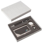 Carbon Fiber Pen, Business Card Case and Chrome Keyring Set with Logo