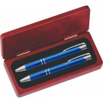 Custom Imprinted JJ Series Blue Pen and Pencil Set in Rosewood Presentation Gift Box
