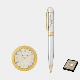 SHEAFFER Executive Gift Set Bright Chrome 300 Ballpoint Pen with Table Clock Logo Branded  SHEAFFER Executive Gift Set Bright Chrome 300 Ballpoint Pen with Table Clock Logo Branded