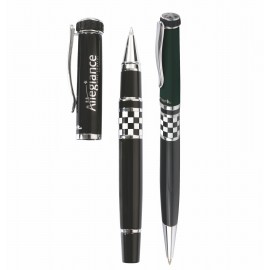 Itread Checkered Flag Wheel Top Ballpoint Pen & Rollerball Pen Set Custom Printed
