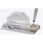 Custom Imprinted Optical Crystal Pearl White Pen Set w/Business Card Holder