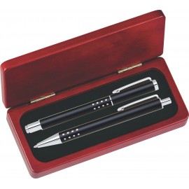 Dot Grip Pen Set Series- Black Pen and Roller Pen Set, Crescent Moon Shape Clip, Rosewood gift box Custom Imprinted
