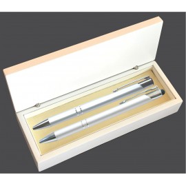 JJ Series Silver Stylus Pen and Pencil Set in white wood Presentation Gift Box Custom Printed