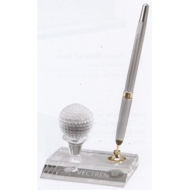 Custom Printed Optical Crystal Golf Ball Pen Set w/Pearl Black Pen