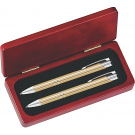 JJ Series Gold Pen and Pencil Set in Rosewood Presentation Gift Box Custom Imprinted