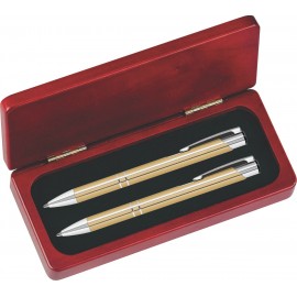 JJ Series Gold Pen and Pencil Set in Rosewood Presentation Gift Box with Logo  JJ Series Gold Pen and Pencil Set in Rosewood Presentation Gift Box with Logo