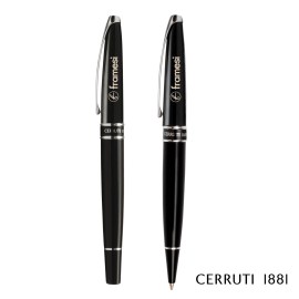 Logo Branded Cerruti 1881 Silver Clip Ballpoint Pen & Rollerball Pen Set