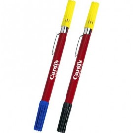 Custom Imprinted Dri Mark Double Exposure Highlighter & Ballpoint Pen Combo w/ Red Body