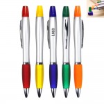 2-in-1 Plastic Click Action Ballpoint Pen w/Highlighter & Rubber Grip Section with Logo