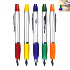 2-in-1 Plastic Click Action Ballpoint Pen w/Highlighter & Rubber Grip Section with Logo