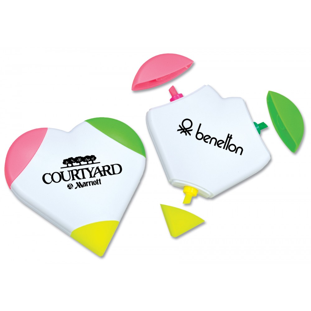 Custom Imprinted 3-Color Heart Highlighter Custom Imprinted 3-Color Heart Highlighter
