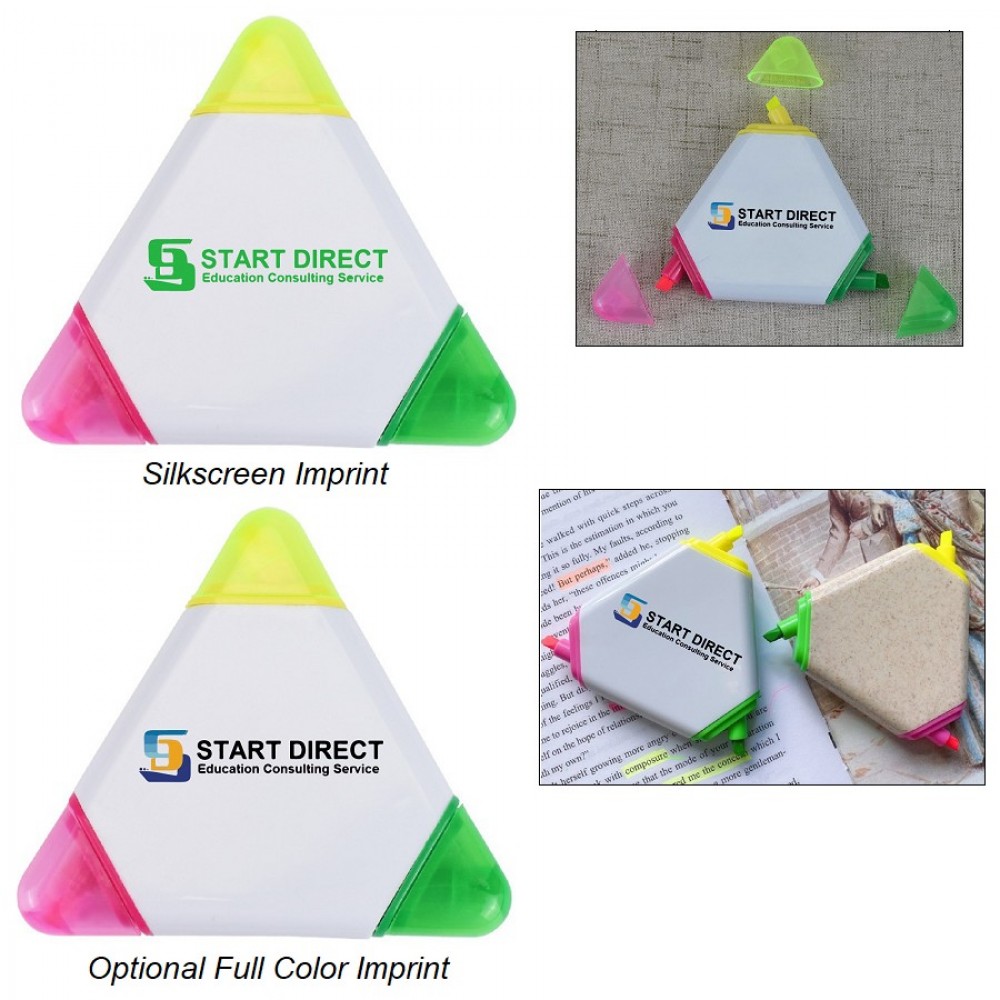 Triangular Highlighter with Colored Caps with Logo