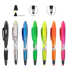 Translucent Barrel Pen w/Highlighter & Stylus with Logo