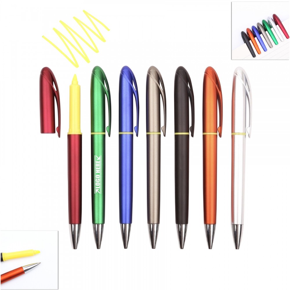Personalized Color Barrel Pen With Yellow Highlighter Personalized Color Barrel Pen With Yellow Highlighter