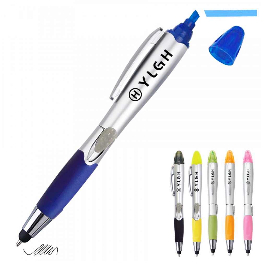 Logo Branded Highlighter Click Ballpoint Pen With Stylus Logo Branded Highlighter Click Ballpoint Pen With Stylus