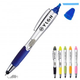 Logo Branded Highlighter Click Ballpoint Pen With Stylus  Logo Branded Highlighter Click Ballpoint Pen With Stylus