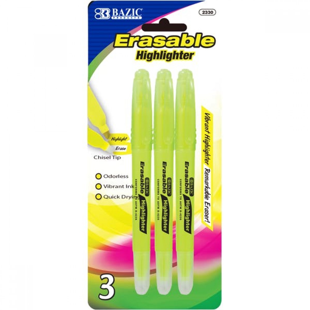BAZIC Erasable Highlighter (3/Pack) (Case of 24) Custom Imprinted BAZIC Erasable Highlighter (3/Pack) (Case of 24) Custom Imprinted