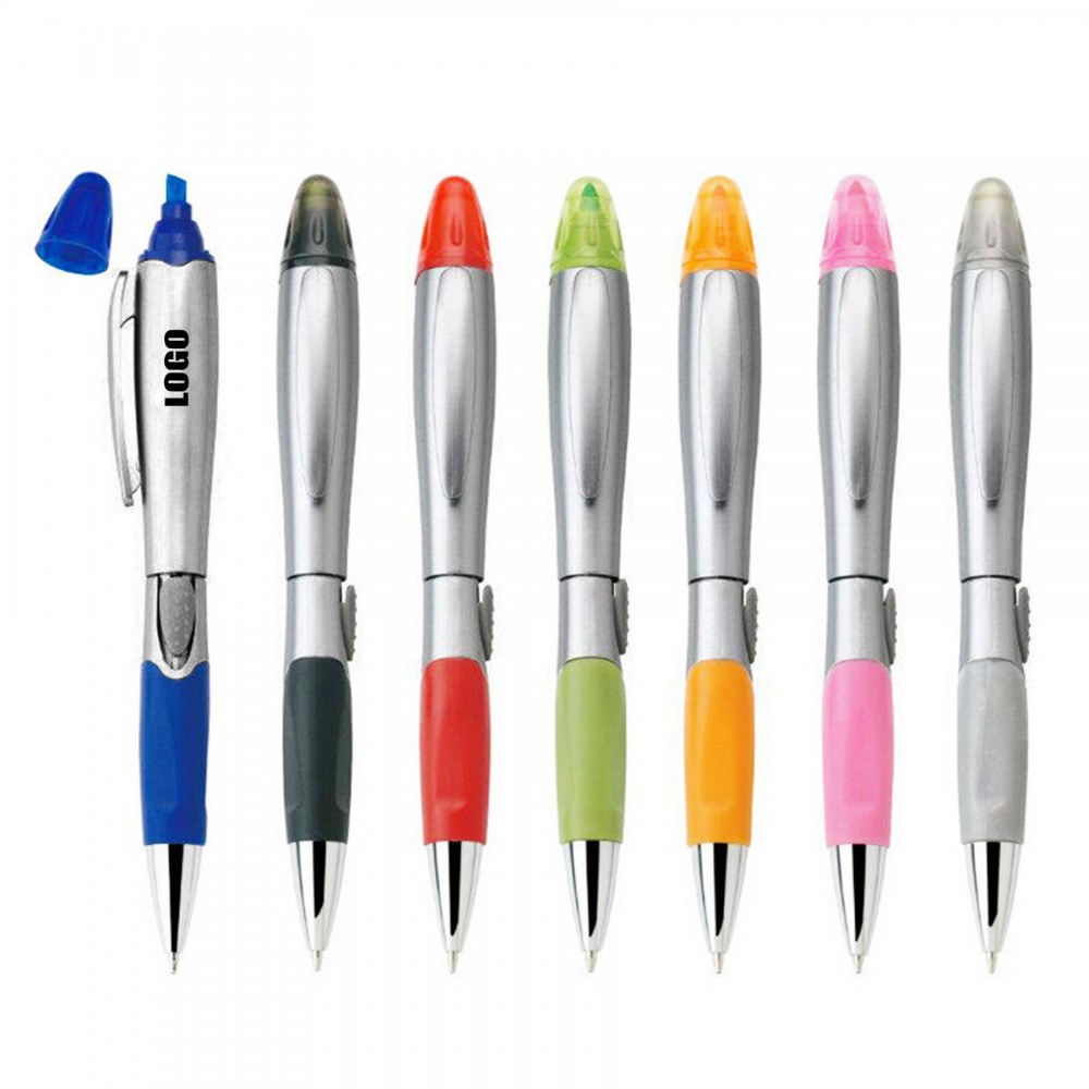 Silver Barrel Pen With Highlighter with Logo