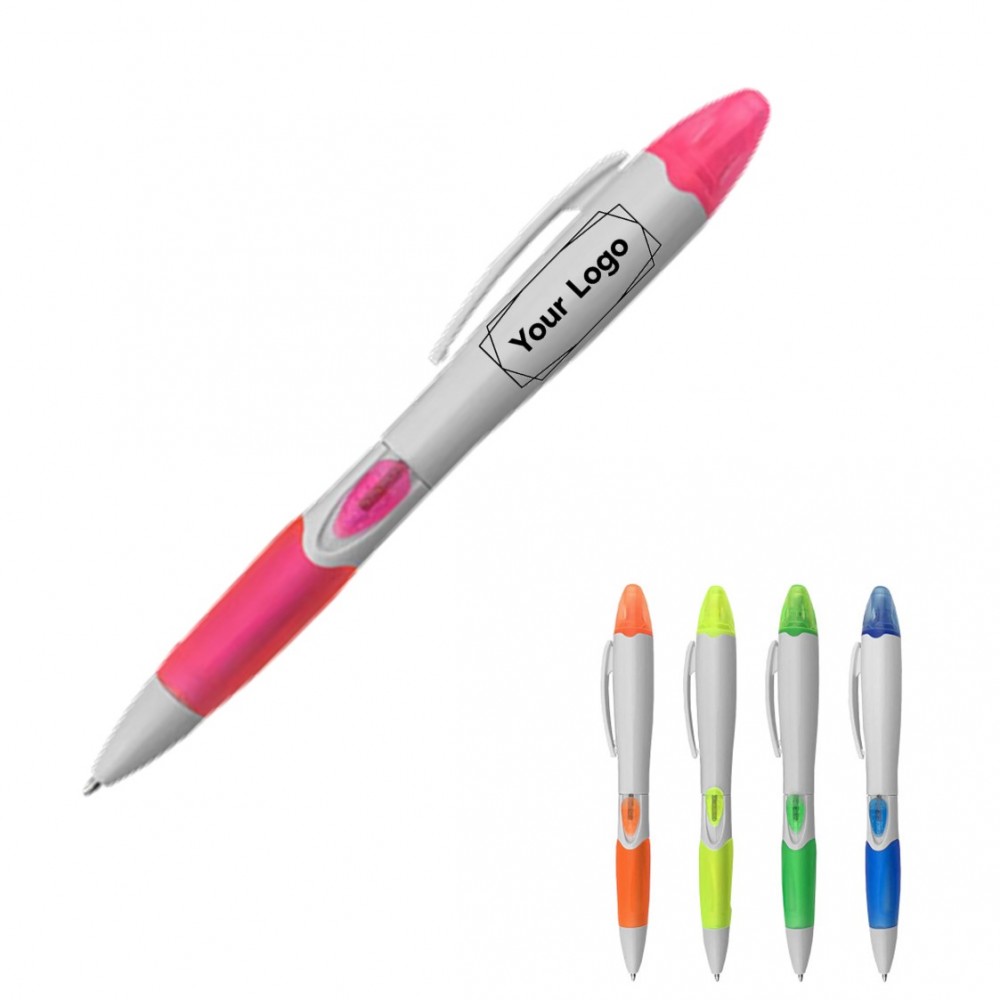 Plastic Ballpoint Pen with Highlighter Push-Button Design with Logo