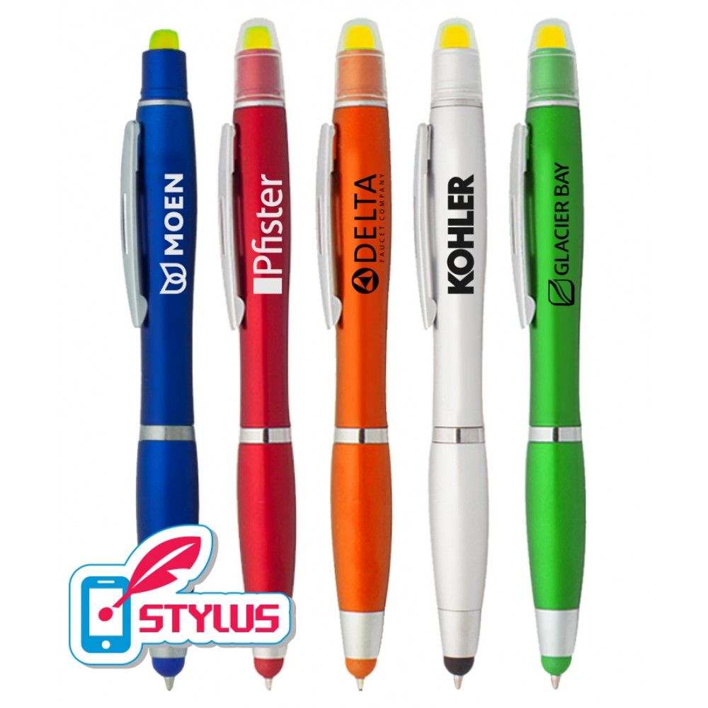 Promotional 3-in-1 - Stylus Pen & Gel Highlighter Combo